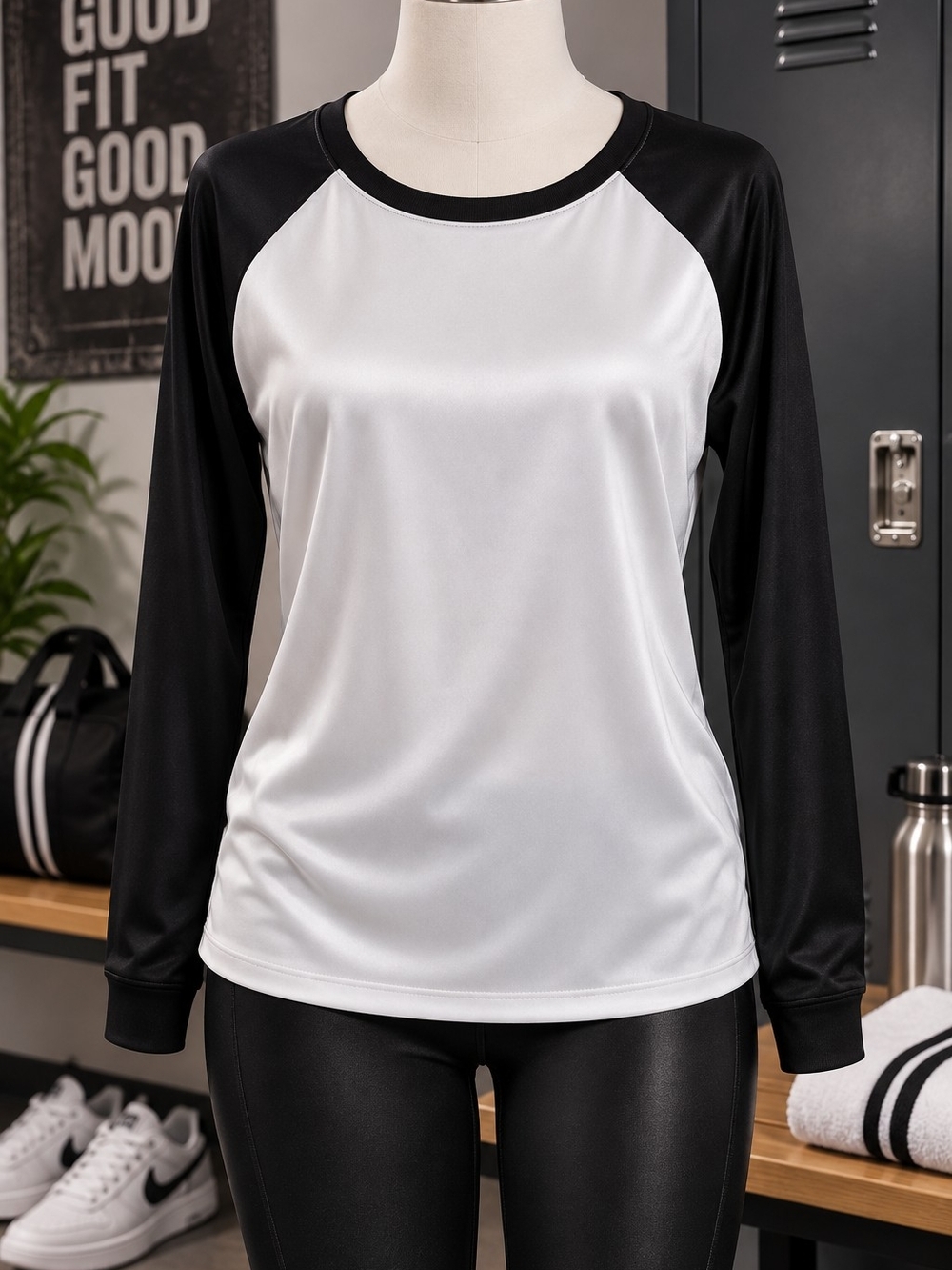 Women’s Black & White Raglan Long-Sleeve Tee